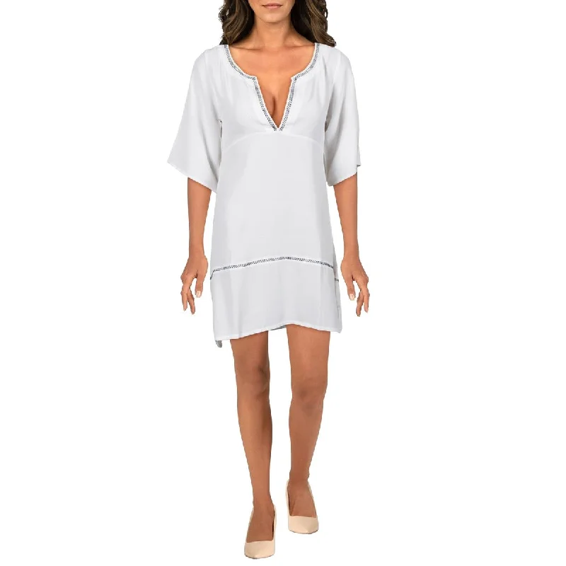 Year-End Clearance Sancia Womens D'Azur Solid V-Neck Shift Dress