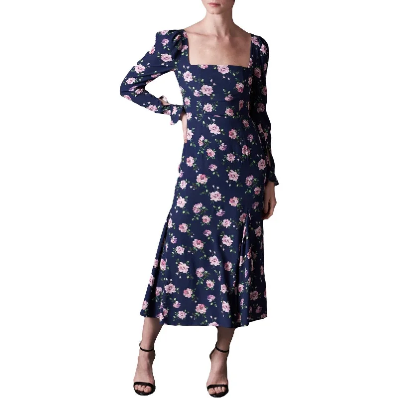 Crazy Deals Sau Lee Marianne Women's Floral Print Puff Sleeve Square Neck Midi Dress