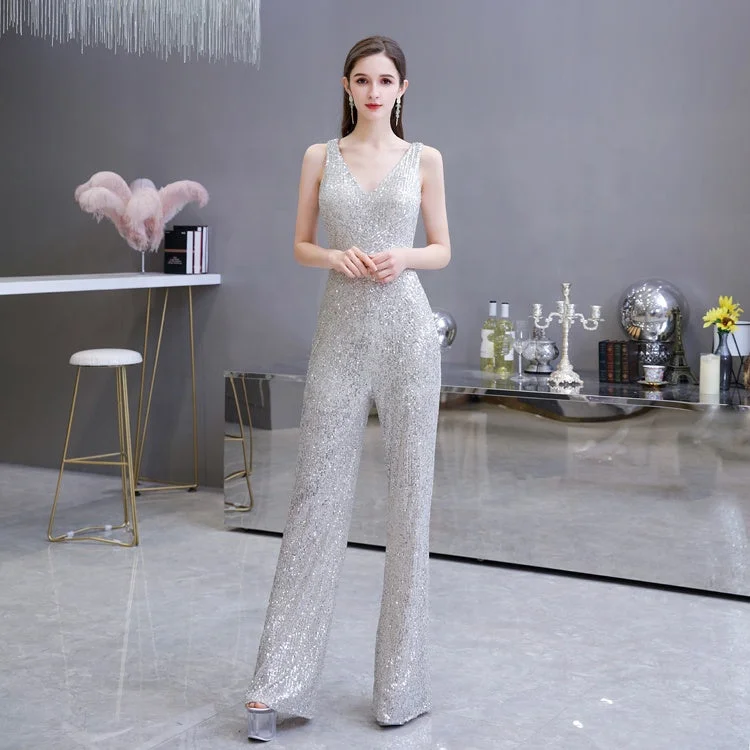 Deal of the Week Sexy Fashion Sleeveless V Neck Sliver Sequin Jumpsuit Woman Club Bodysuit Deal of the Week Sexy Fashion Sleeveless V Neck Sliver Sequin Jumpsuit Woman Club Bodysuit