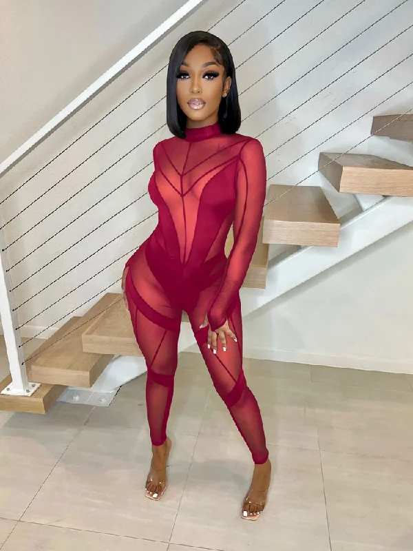 Today Only Sleeved Mesh Patchwork Jumpsuits