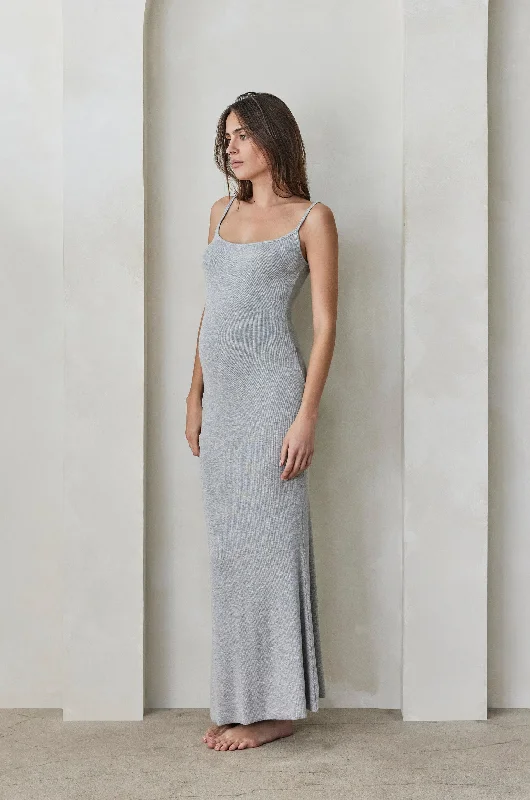 Limited Edition Soft Rib Straight Neck Maxi Dress