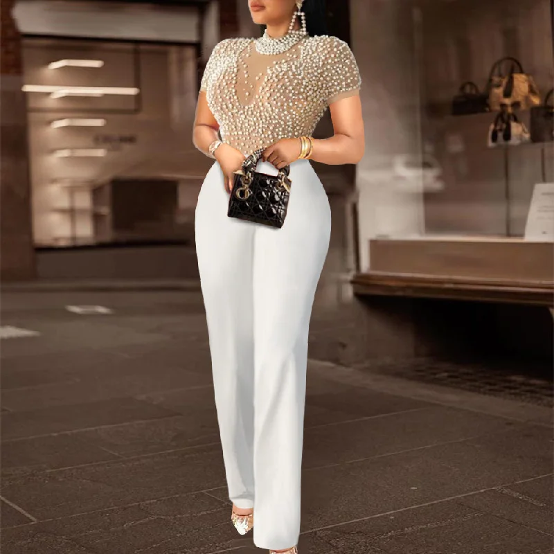 Extra Discounts Spring See Through Plus Size Beaded Classy Women Sexy Factory Jumpsuit Extra Discounts Spring See Through Plus Size Beaded Classy Women Sexy Factory Jumpsuit