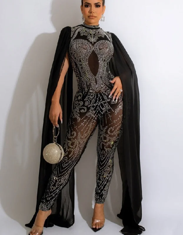 Price Meltdown Studded Shawl Drape Slit Sleeves Jumpsuits