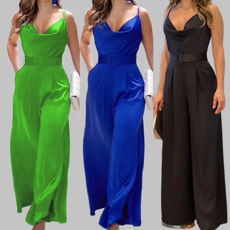 Act Fast Summer new women's clothing jumpsuit sexy camisole V neck sleeveless waist solid ladies romsuit women loose wide leg jumpsuits Act Fast Summer new women's clothing jumpsuit sexy camisole V neck sleeveless waist solid ladies romsuit women loose wide leg jumpsuits