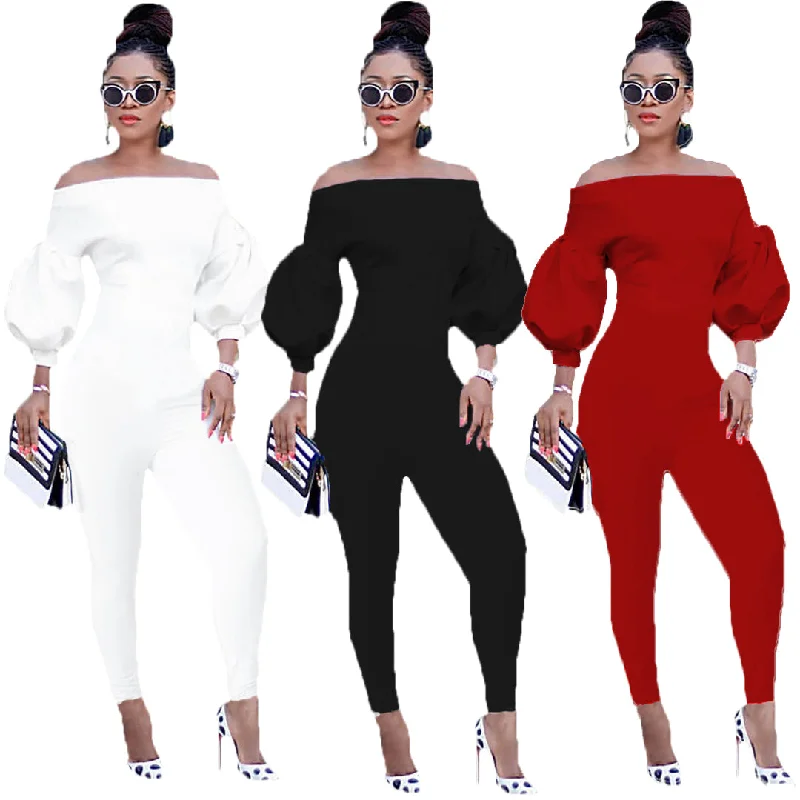 Discount Extravaganza Trendy Women Clothes Women's Fashion Off Shoulder Lantern Sleeve Jumpsuit
