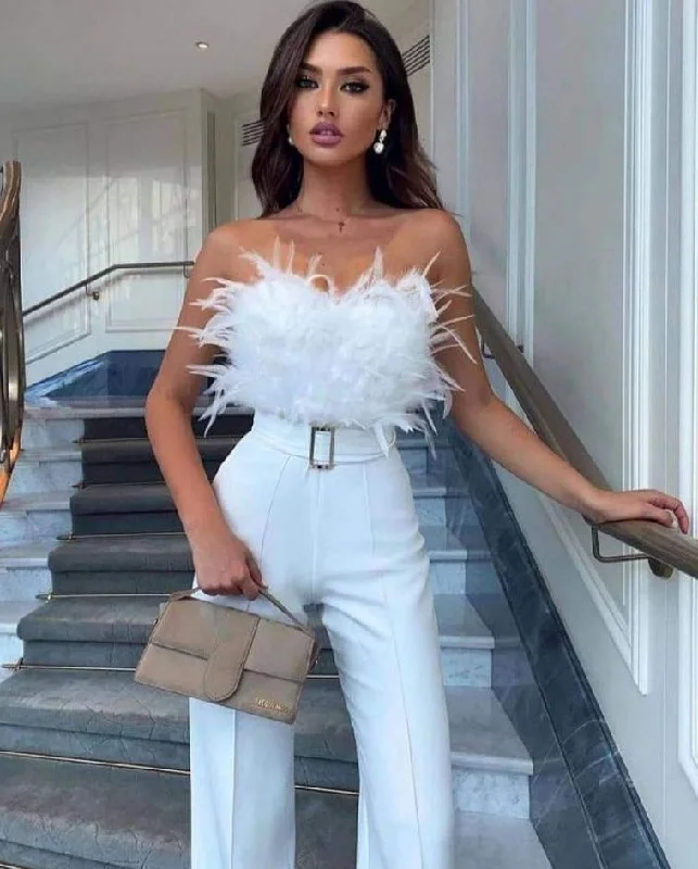 Fantastic Deals Tube Feather Jumpsuits