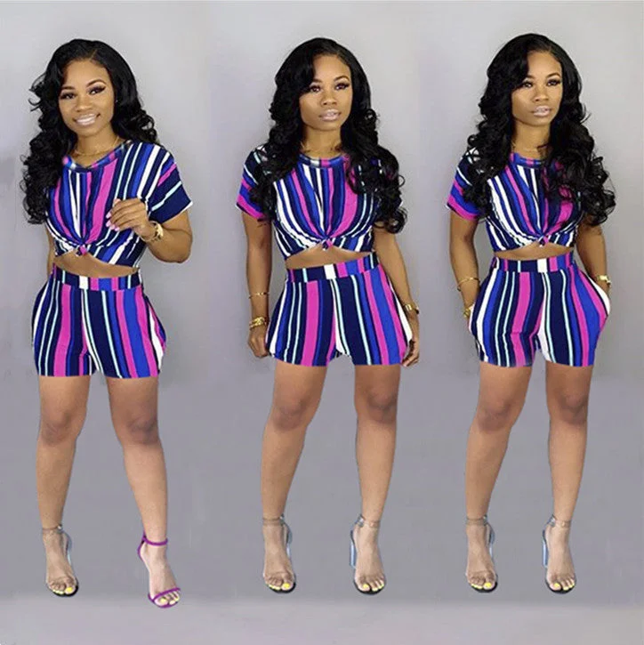 Price Rollback Women 2 Piece Outfits Striped Short Sleeve Crop Tops and Bodycon Shorts Set Tracksuit Jumpsuits Rompers Price Rollback Women 2 Piece Outfits Striped Short Sleeve Crop Tops and Bodycon Shorts Set Tracksuit Jumpsuits Rompers