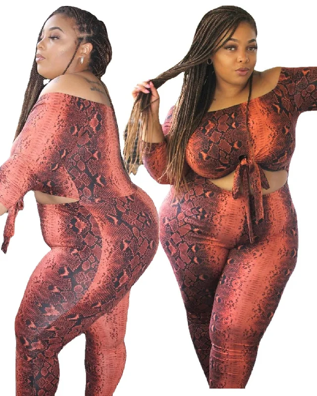 Extra Savings Women Clothing Designers Style Sexy Snake Print Tie Cutout Jumpsuit