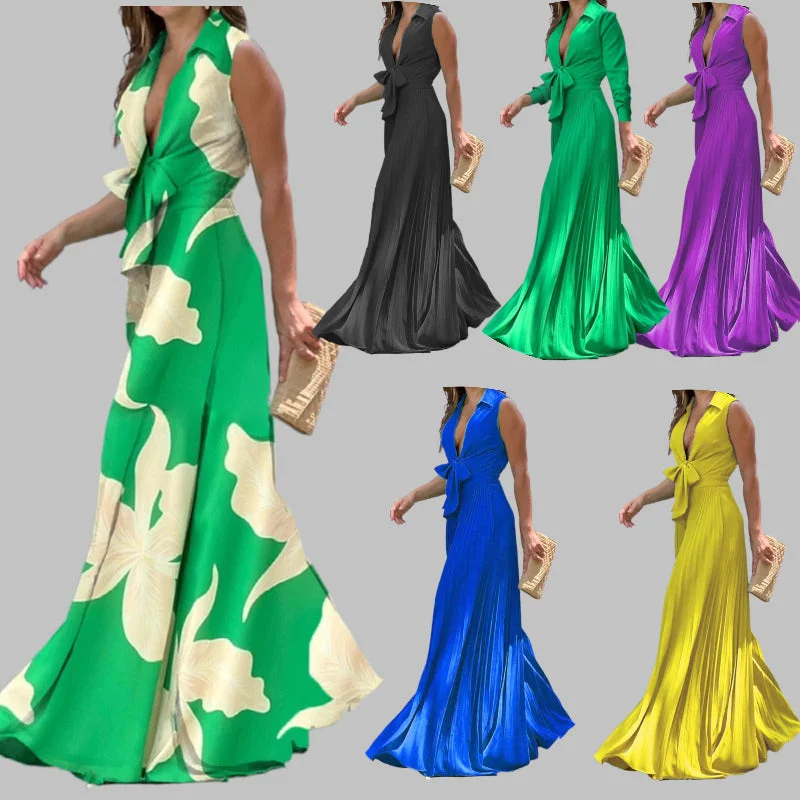 Deal Frenzy Women's clothing new fashion V neck sleeveless lapel top ladies loose wide leg pants women one piece jumpsuits