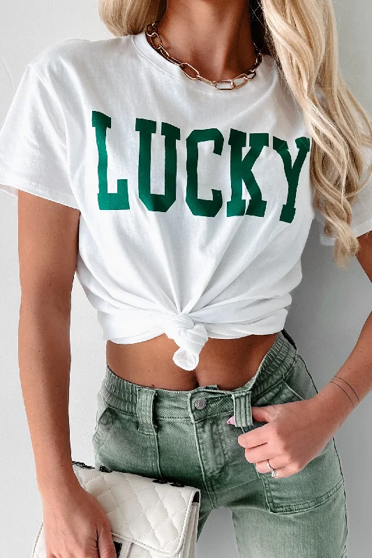 Blowout Sale A Lucky Life Graphic T-Shirt (White)