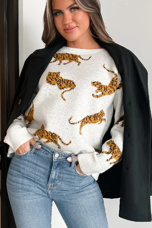 Fantastic Offers Bad Cattitude Tiger Print Sweater (Ivory)