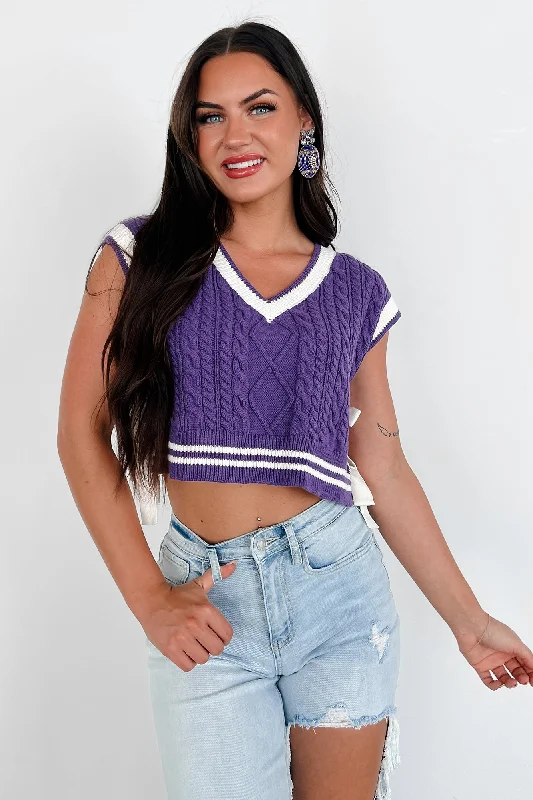 Bargain Blast Better Take Notes Side Tie Sweater Vest (Purple/White)