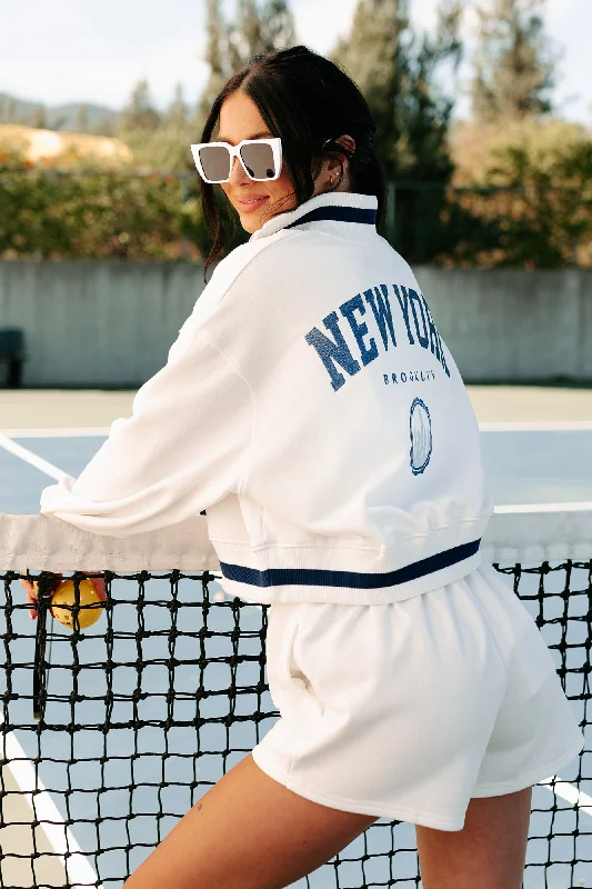New Markdowns Brooklyn Strolls Embroidered Loungewear Set (Ivory/Blue)