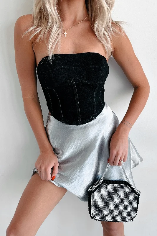 Amazing Deals Burned Bridges Strapless Denim Crop Top (Black)