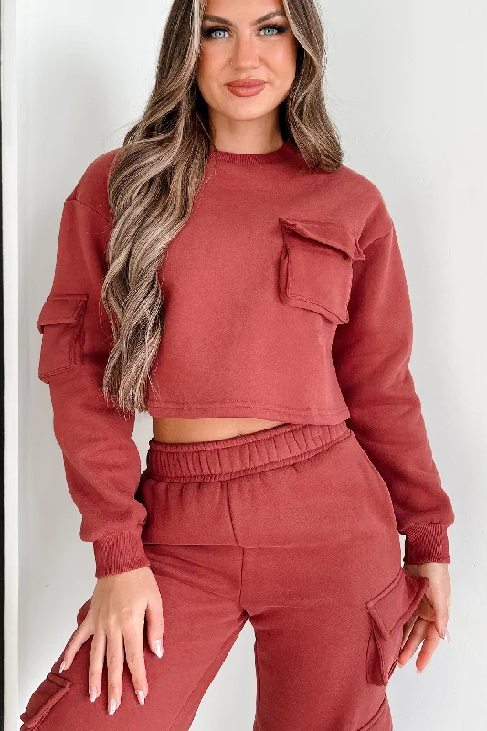 Hurry In Camren Cropped Crewneck Sweatshirt (Marsala)