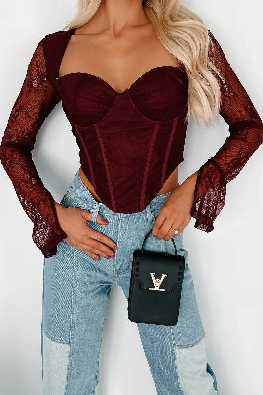 Holiday Sale Captivating Presence Lace Bustier Corset Top (Maroon)