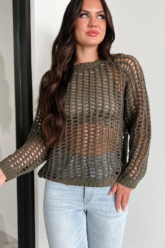 Best Bargains Castillo Hollow Knit Sweater Top (Olive)