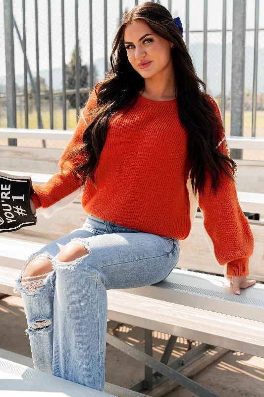 Hot Deal Competitively Cute Colorblock Sweater (Orange/Ivory)