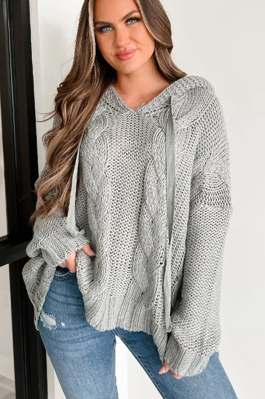 Final Sale Creating Something New Cable Knit Sweater Hoodie (Grey)