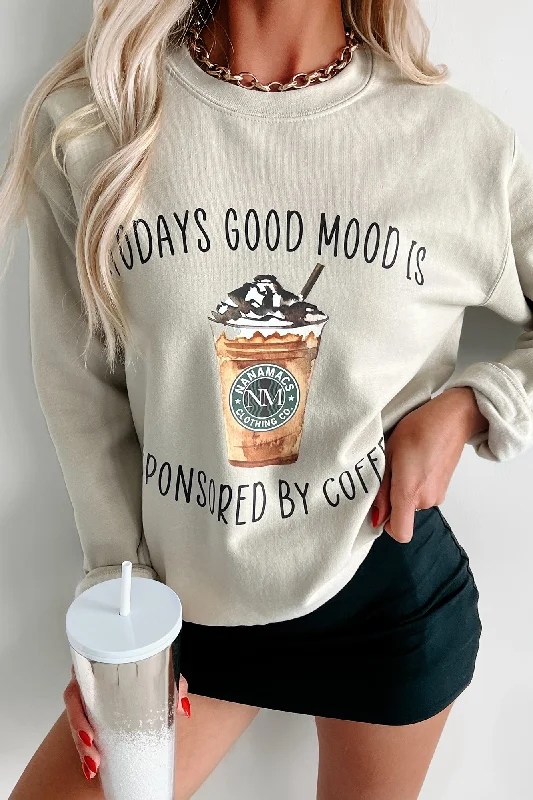 Super Sale Doorbuster "Sponsored By Coffee" Graphic Crewneck (Sand) - Print On Demand