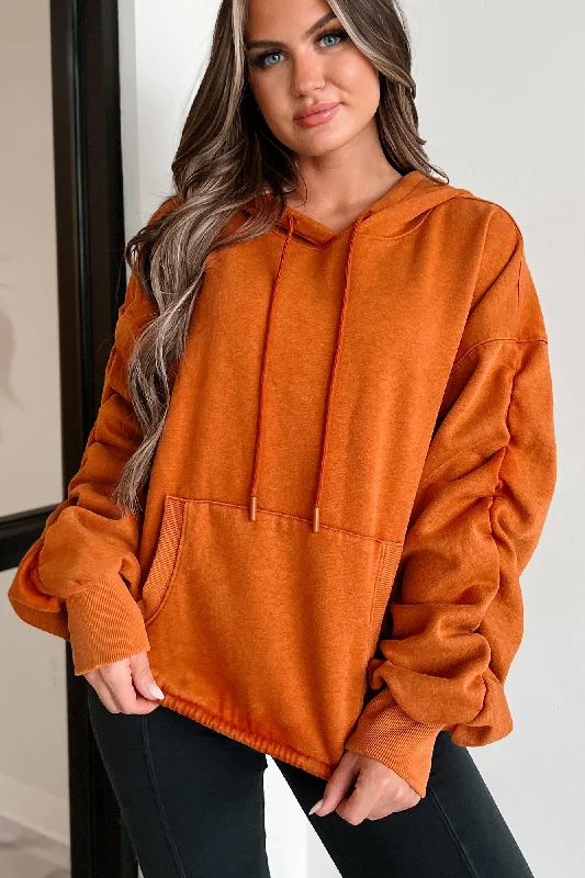 Don't Miss Escape The Real World Ruched Sleeve Hoodie (Vintage Rust)