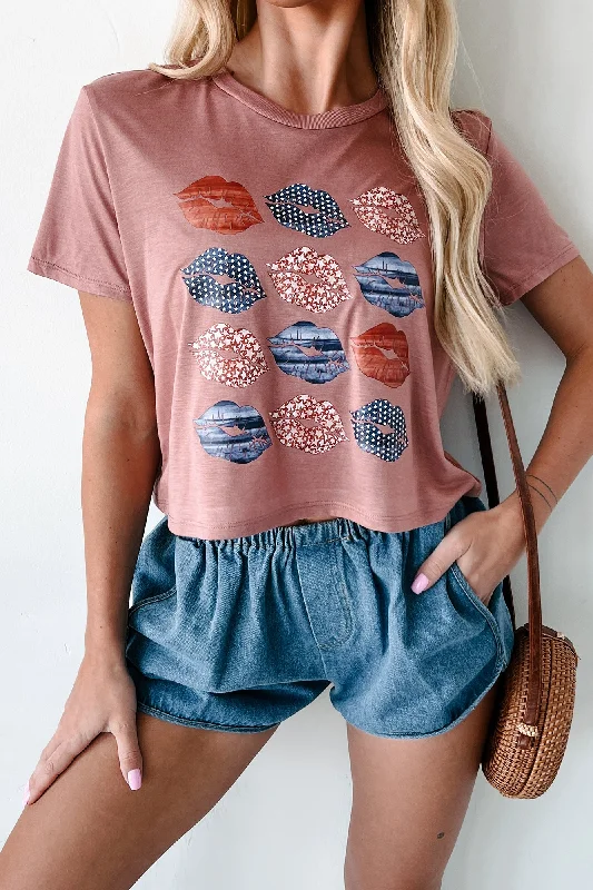 Mega Sale Firework Kisses Graphic Crop Tee (Mauve) - Print On Demand