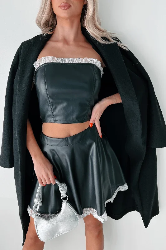 Now or Never DOORBUSTER Flirty Tendencies Ruffle Lace Faux Leather Tube Top (Black)