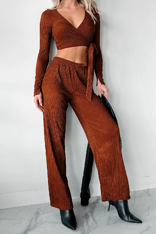 Lowest Prices Following My Intuition Crinkled Plisse Wrap Top & Pants Set (Ancora Red)