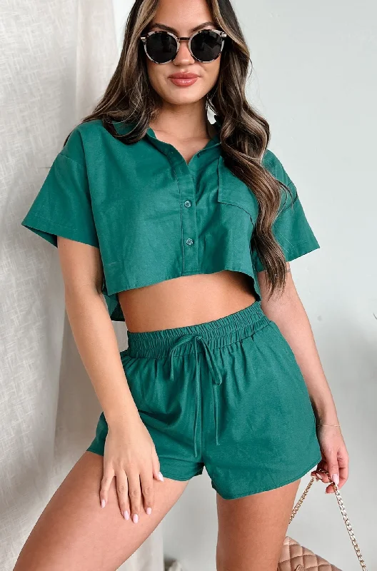 Savings Event Fooling Myself Linen Button-Down Shirt & Shorts Set (Hunter)