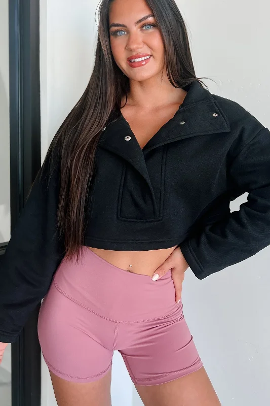 Amazing Deals Go-Getter Attitude Cropped Snap-Button Pullover (Black)