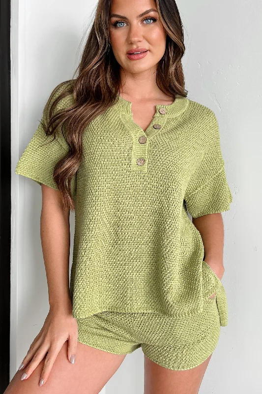 Don't Wait Happily Lazy Waffle Knit Lounge Set (Green Apple)