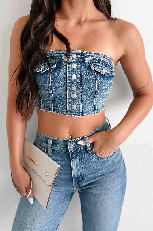 Price Break I'd Stare Too Strapless Denim Top (Medium Denim)