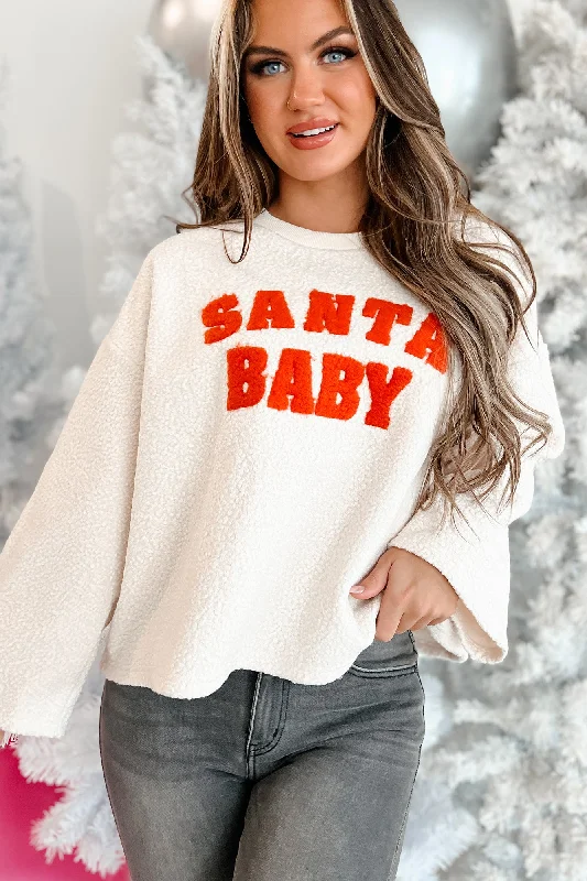 Incredible Offers Just You For Christmas "Santa Baby" Sherpa Sweatshirt (Ivory/Orange)