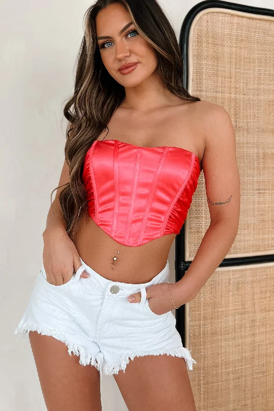 Exclusive Deal Life Worth Living Strapless Ruched Corset Top (Pink)