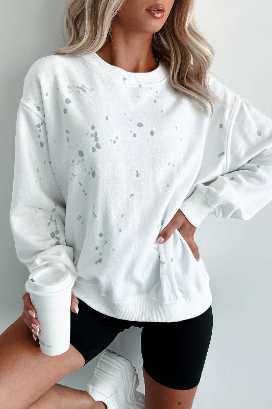Exclusive Savings Lightweight Paint Splattered Crewneck Sweatshirt (White/Sage Paint)