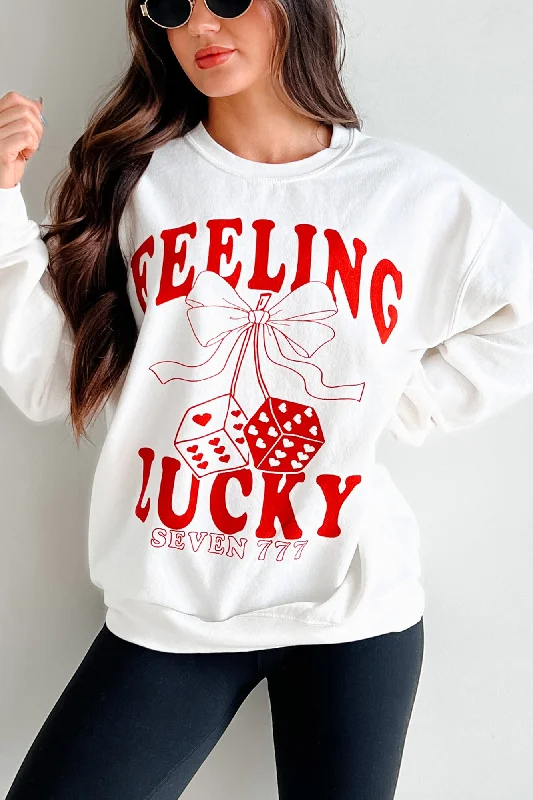 Mega Sale Lucky Sevens Oversized Graphic Sweatshirt (Cream)