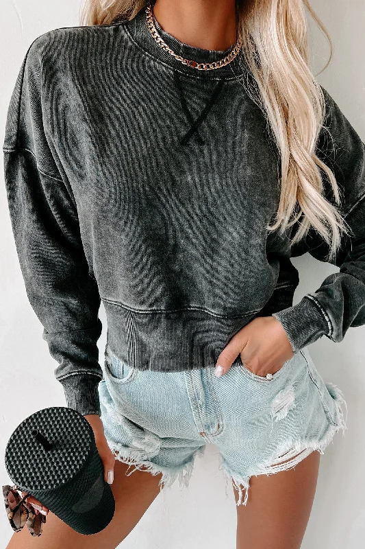Exclusive Online Offer Mineral Wash Cropped Pullover Sweatshirt (Black)