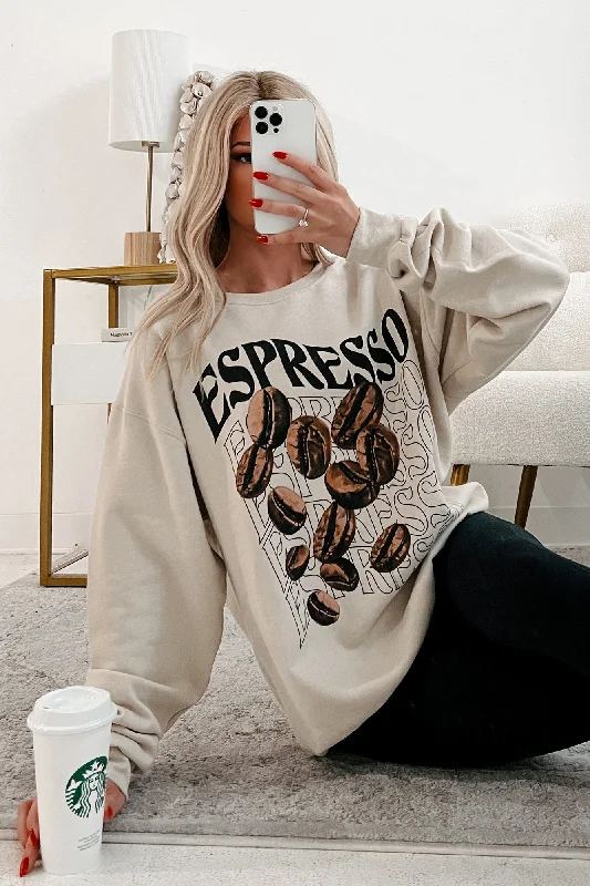 Crazy Savings More Espresso Oversized Graphic Sweatshirt (Oatmeal)