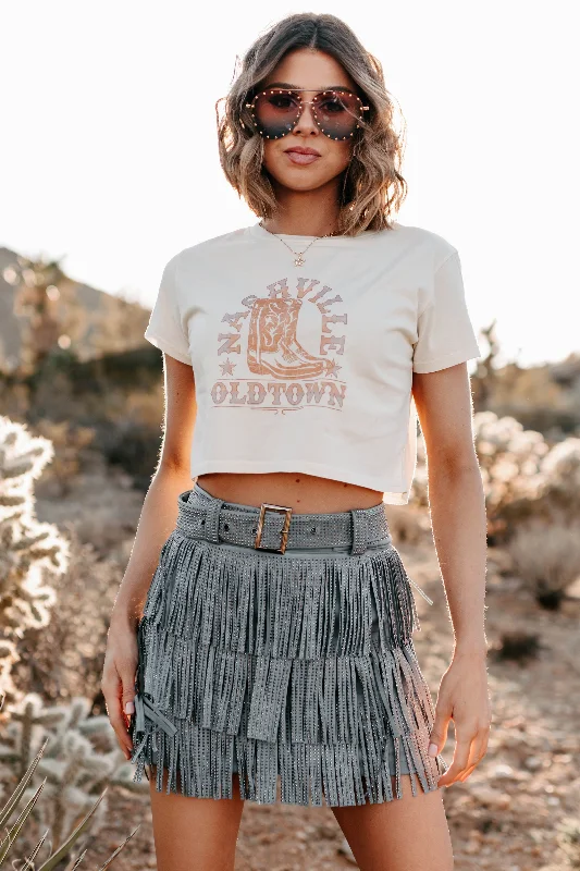 Huge Discounts "Nashville Oldtown" Cropped Graphic Tee (Bone) - Print On Demand