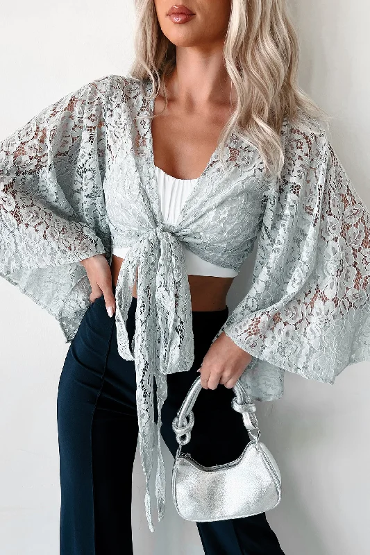 Exclusive Savings Neutral Nomad Lace Wrap Top (Dusty Blue)