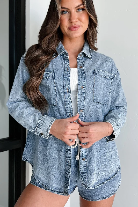 Deal Mania Nothing To Fear Washed Denim Chambray Shirt (Denim)