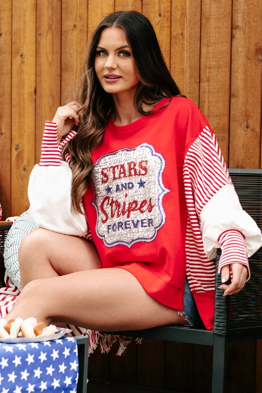 Amazing Deals Oh Say Can You See Sequin Colorblock Top (Red)