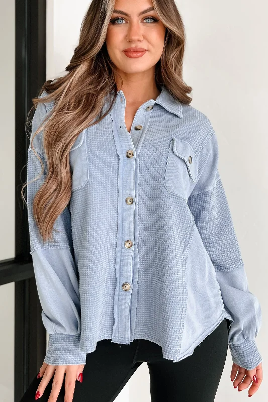 Special Discount Past & Present Vintage Wash Waffle Shacket (Blue)