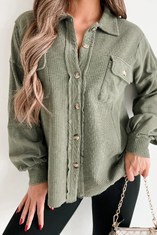 Price Blitz Past & Present Vintage Wash Waffle Shacket (Olive)