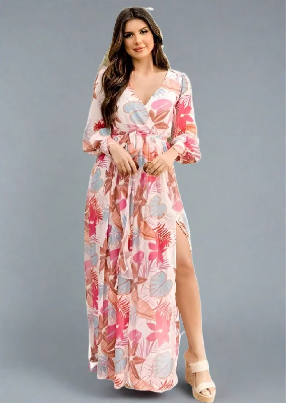Overstock Plus Size V-Neck Printed Slit Dress
