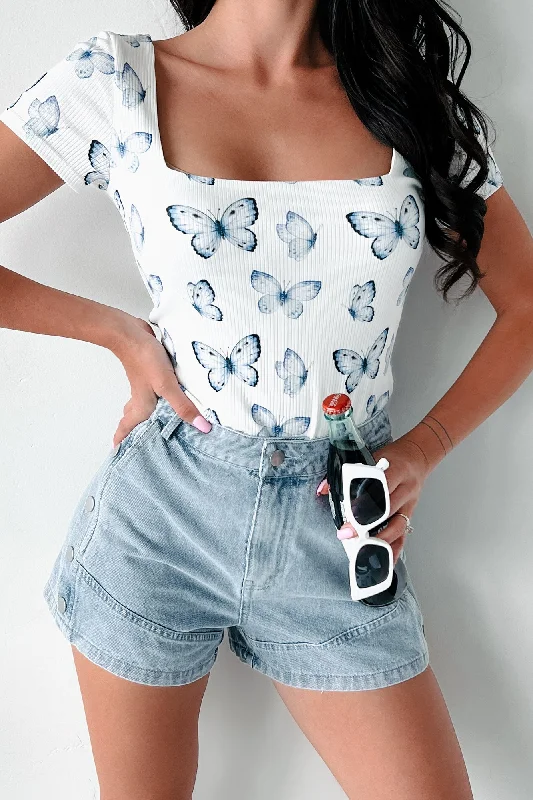 New Deals Everyday Happiness Butterfly Print Top (White/Butterfly)