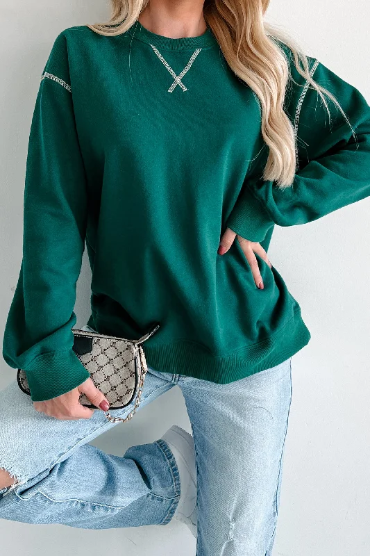 Clearance Items Pressing Pause Oversized Crewneck Sweatshirt (Hunter Green)