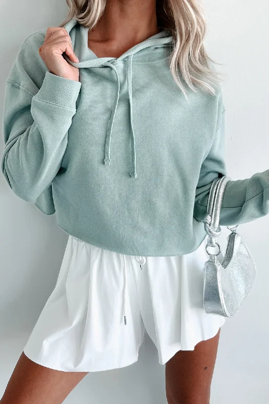 Must-Have Deals Raw Hem Crop Hoodie (Sage)