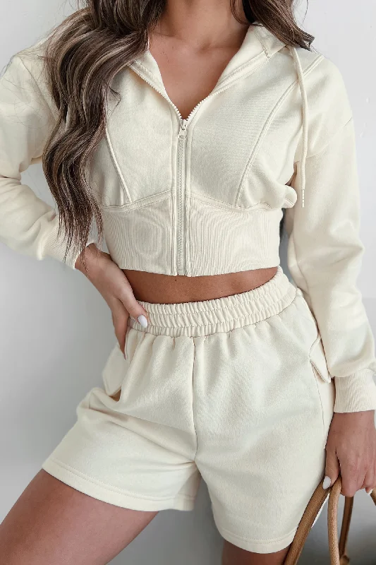 Deep Discounts Rawlin Crop Zipper Hoodie (Ivory)