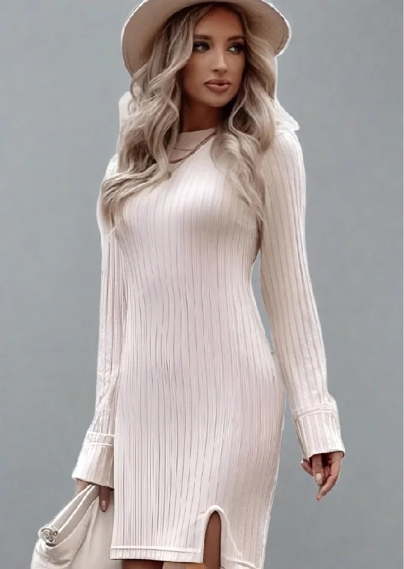 Hurry In Ribbed Round Neck Long Sleeve Dress